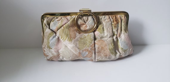 1930s-1940s Pleated Rayon Floral Clutch with Finge