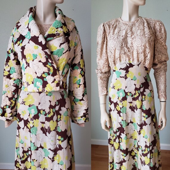 Exceptional Antique 1930s Silk Gown and Jacket Set