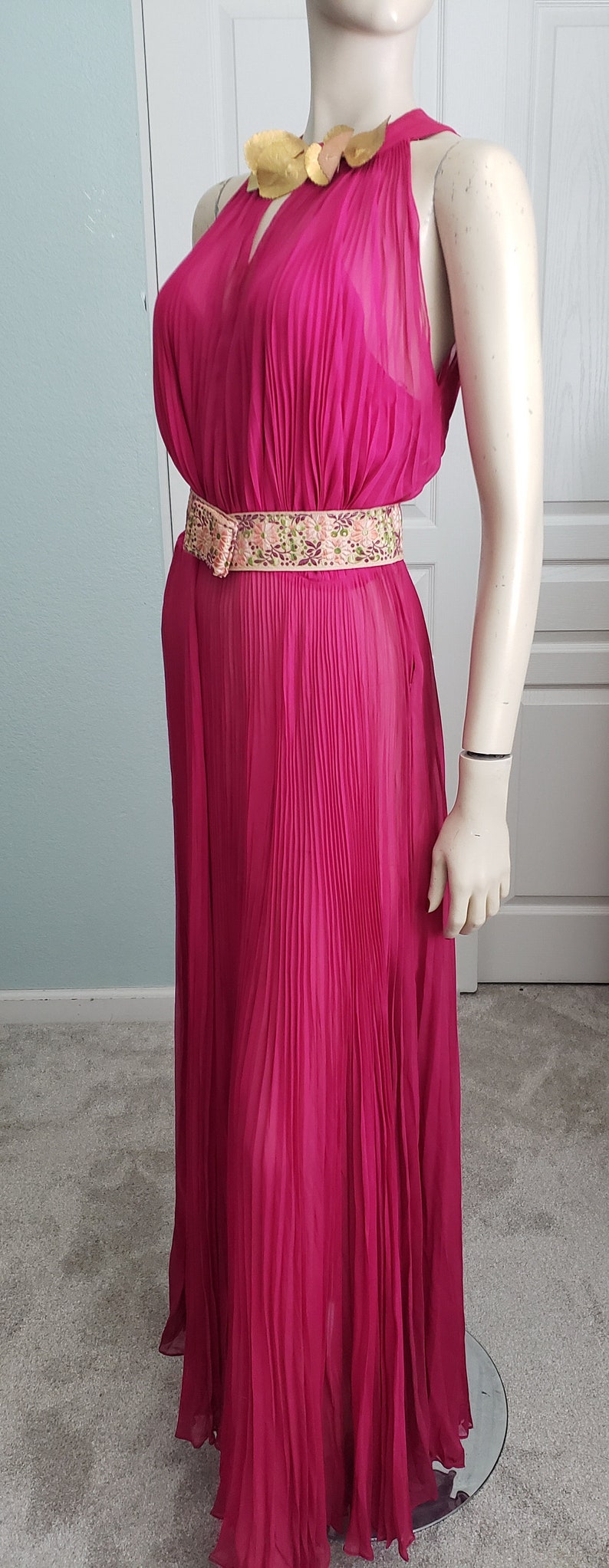 Exquisite 1930s Crystal Pleated Gown With Leather Appliques / - Etsy