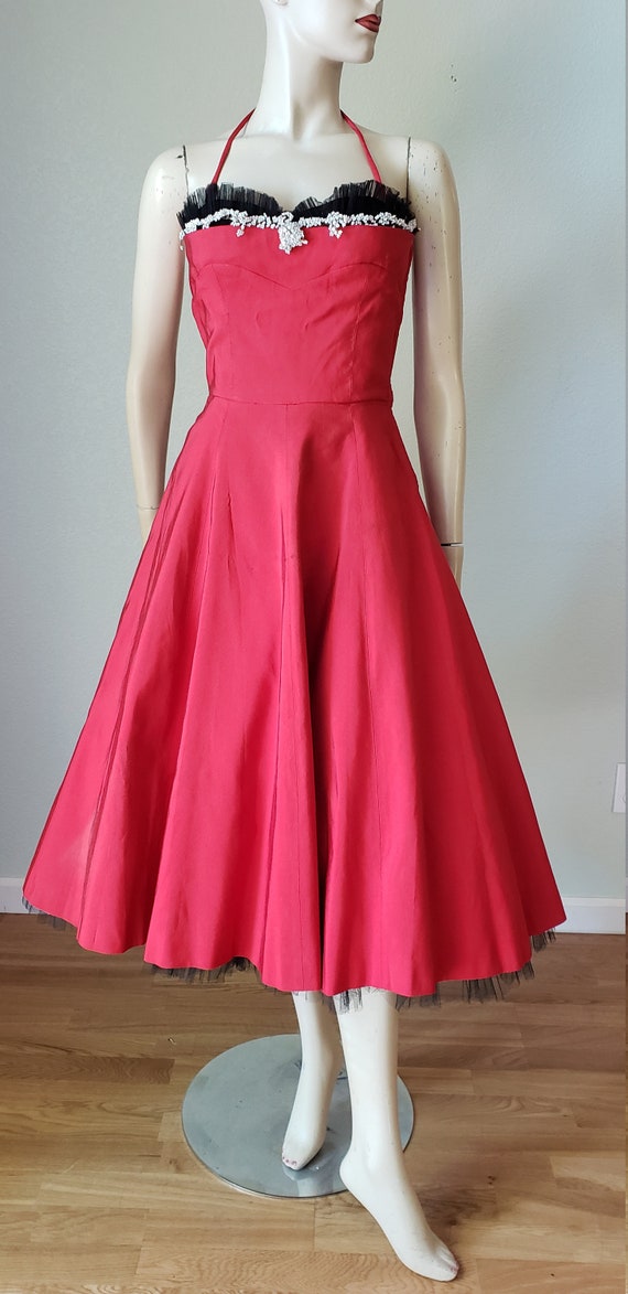 1950s Peggy Hunt Halter Party Dress / New Look Dre