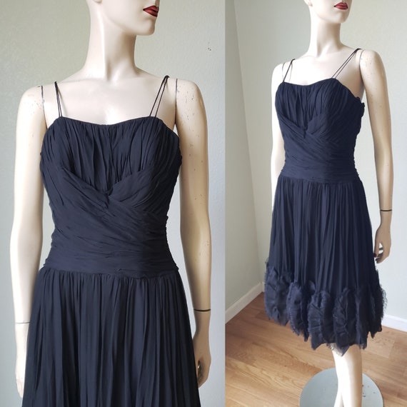 1960s Silk Chiffon LBD Cocktail Dress / ChaChaCha