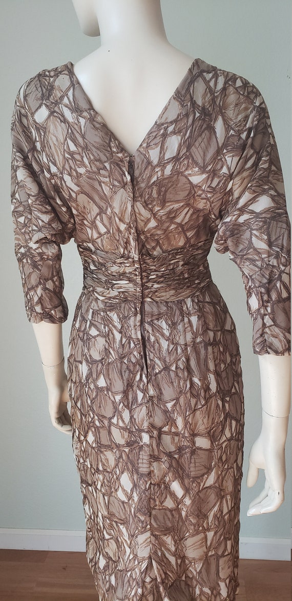 1950s-60s Abstract Print Silk Georgette Dress / H… - image 7