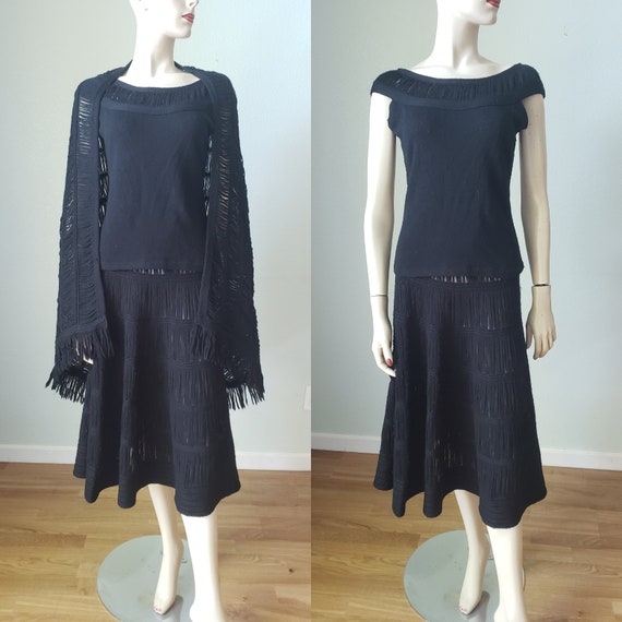 1940s Wool Knit Skirt Blouse Shawl Set / 1940s Kni