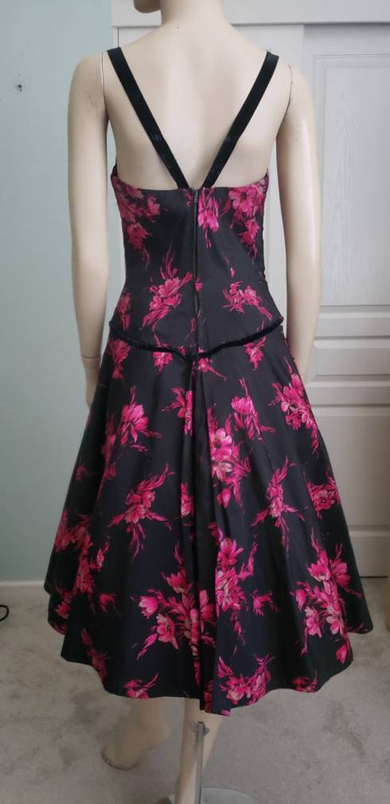 Fuchsia Flowers 1950s Silk Halter Party Dress / 1… - image 7