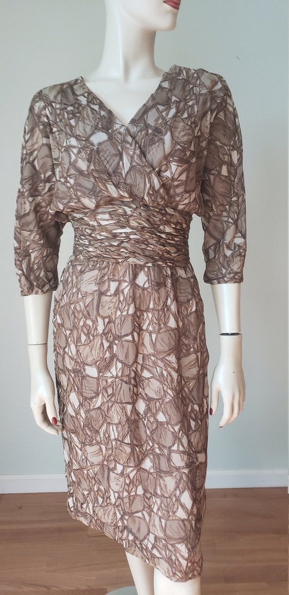 1950s-60s Abstract Print Silk Georgette Dress / H… - image 2