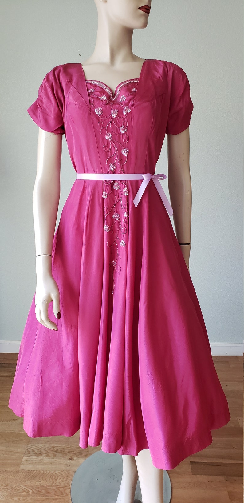 1940s Plum Berry Rayon Taffeta Party Dress / Flowers on Vines / 1940s Dress / 40s Party Dress / 40s Rayon Dress / Small image 7