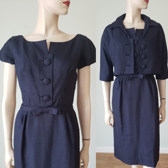 Sophisticated Uptown 1950s Tailored Raw Silk Dress