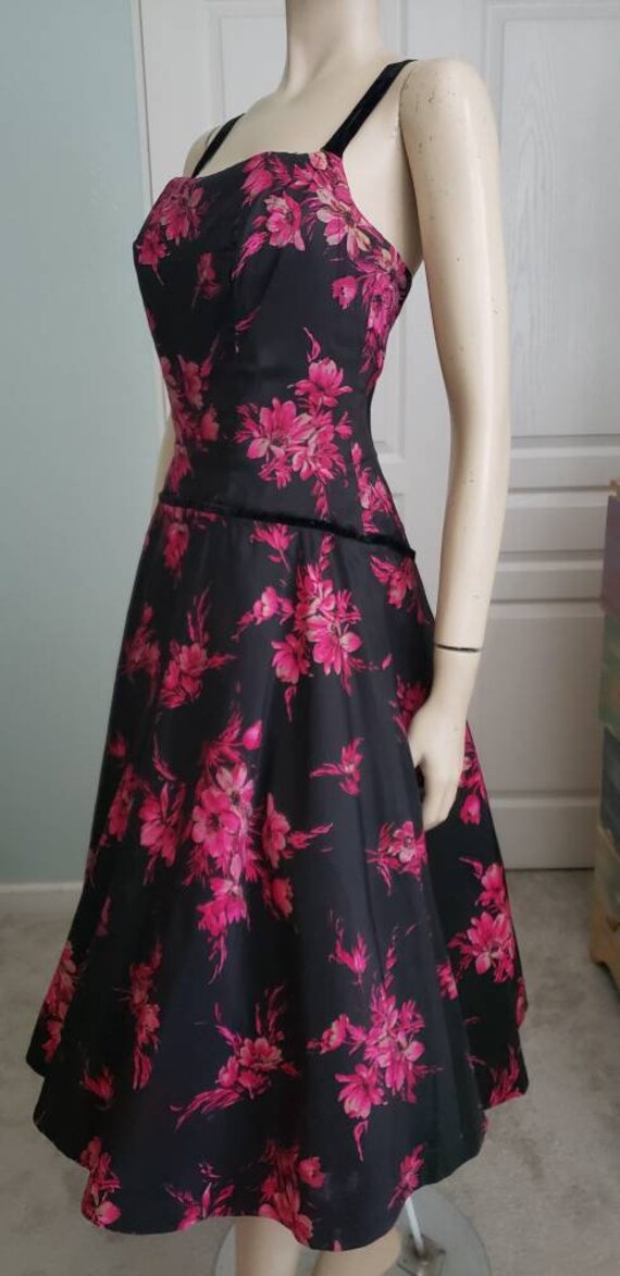 Fuchsia Flowers 1950s Silk Halter Party Dress / 1… - image 6