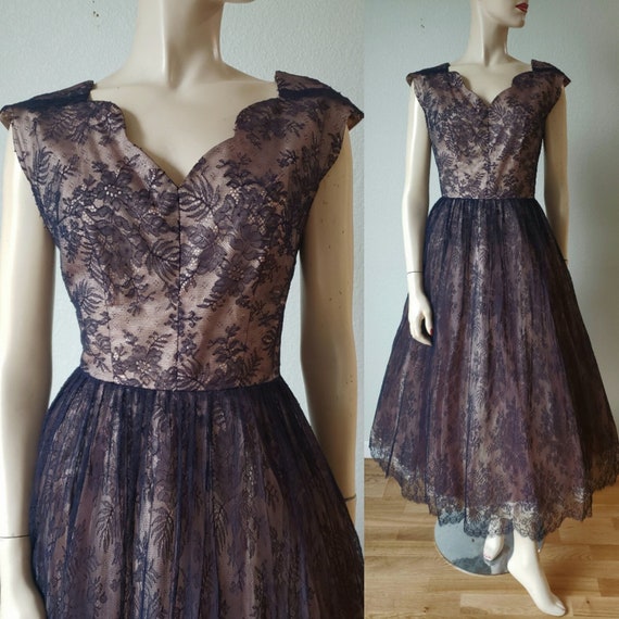 1950s FINE Silk Chantilly Lace Party Dress / 50s … - image 1