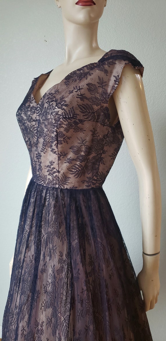 1950s FINE Silk Chantilly Lace Party Dress / 50s … - image 7