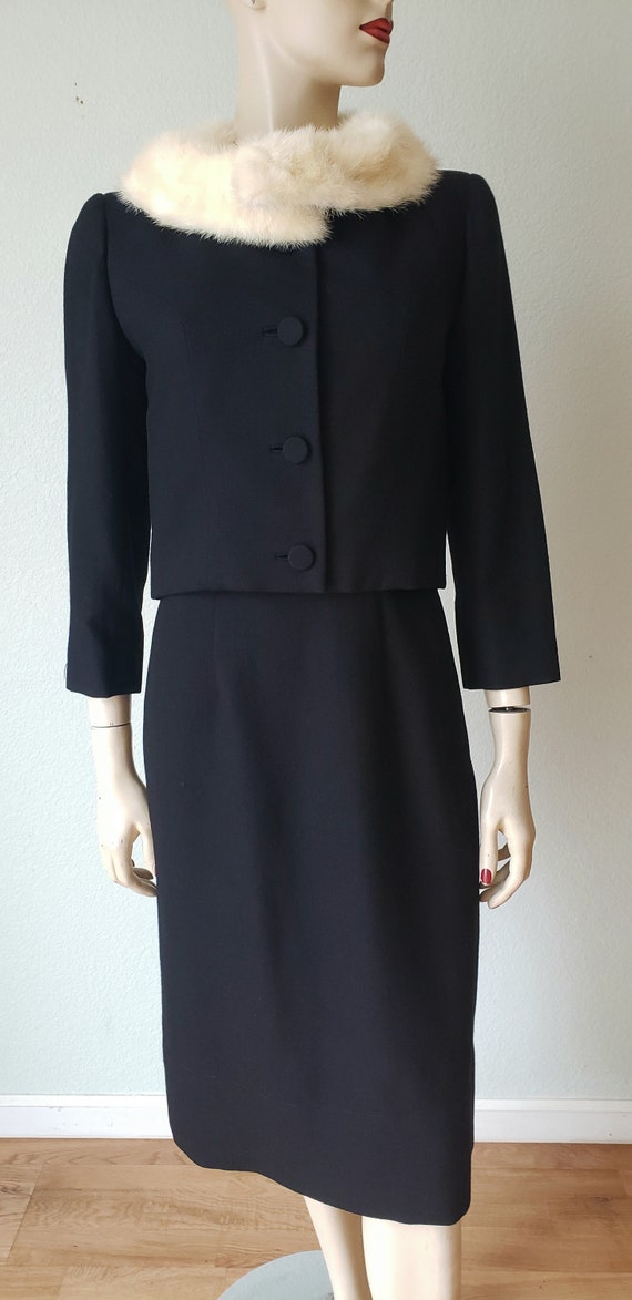 1950s-60s Paul Parnes Wool Dress Suit with Fur Co… - image 5