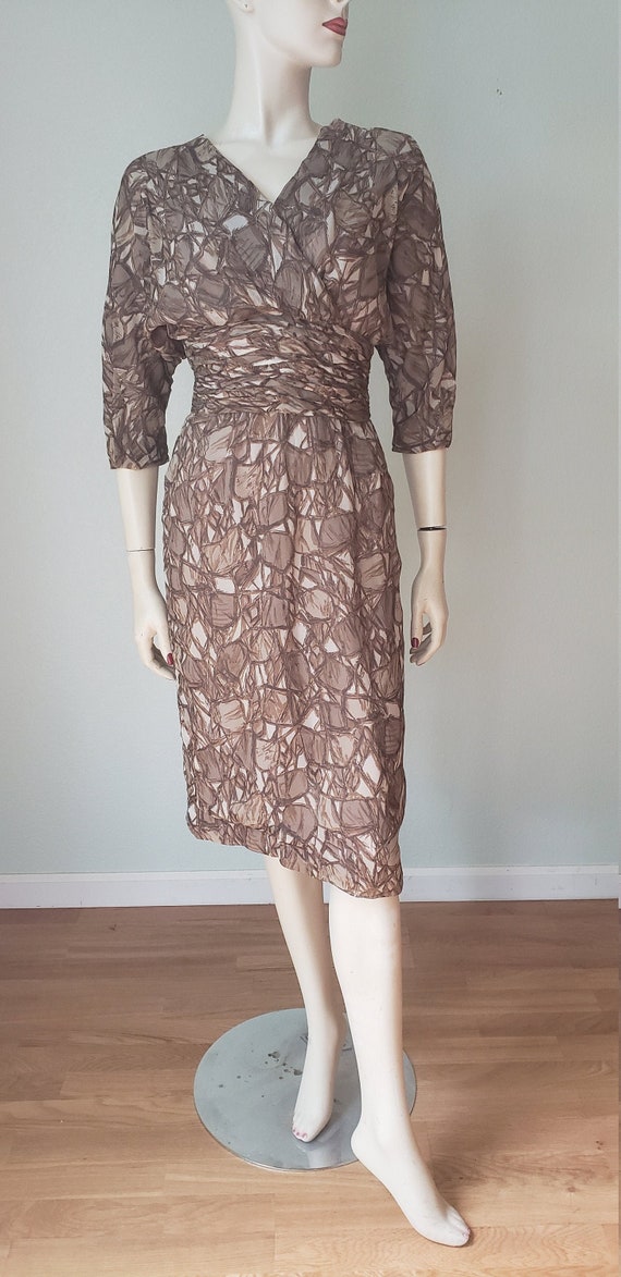 1950s-60s Abstract Print Silk Georgette Dress / H… - image 1