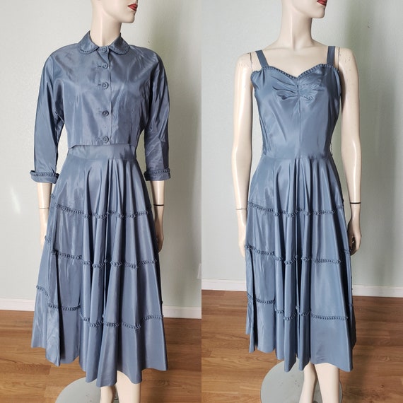1940s Taffeta Party Dress with Jacket - 1940s Dres