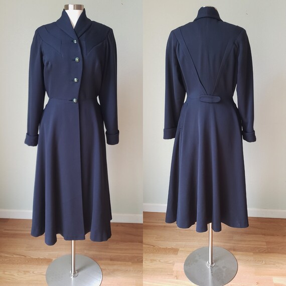 1940s Navy Wool Princess Coat / 1940s Coat / 40s O