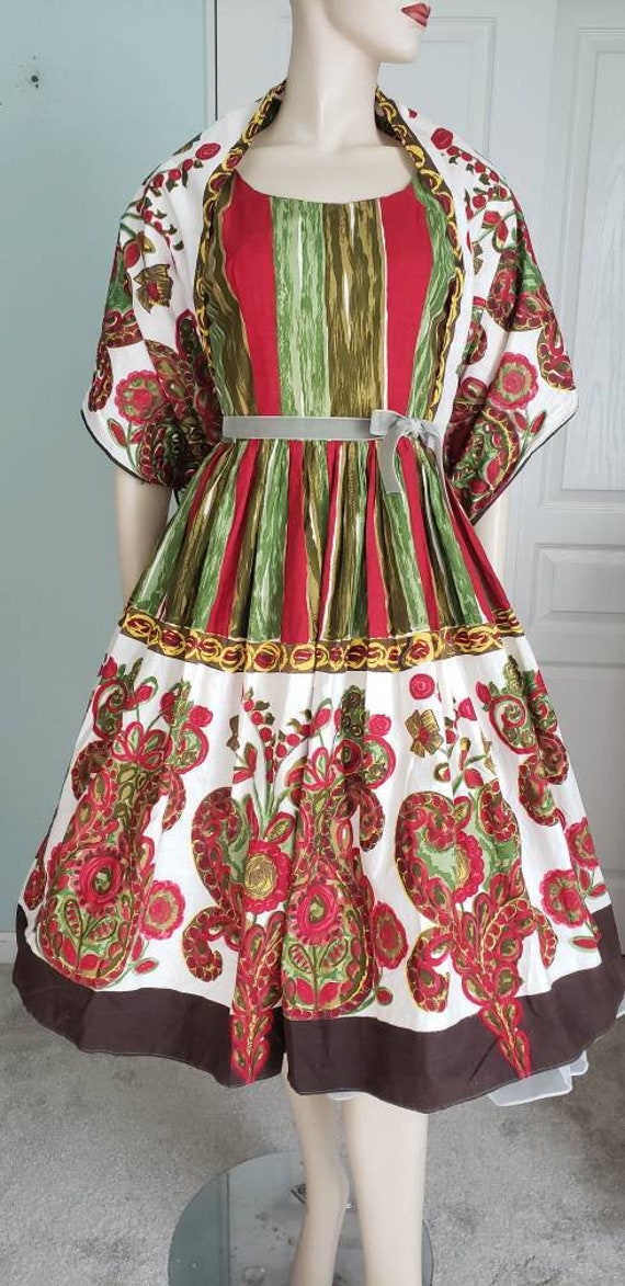 1950s-60s Cotton Dress and Shawl Set / 1950s Summ… - image 3