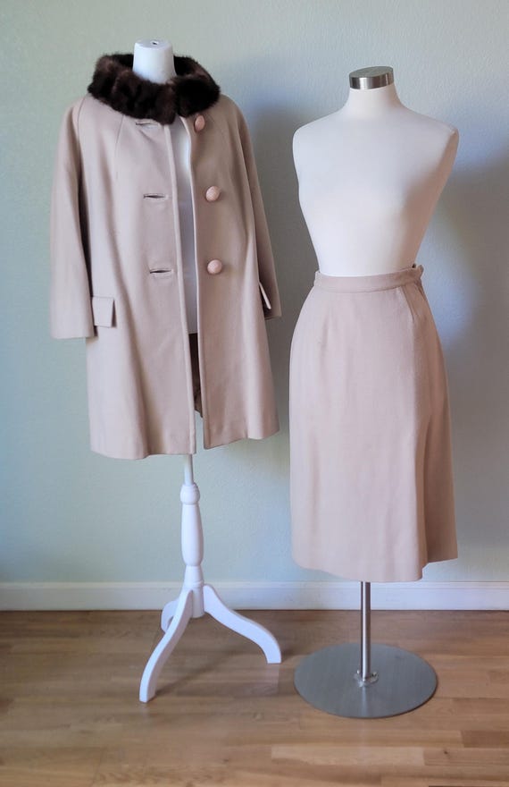 1960年代～70年代 ウールコート＆スカートセット - タンベージュ 
