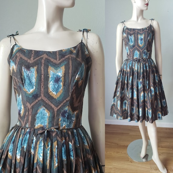 Bohemian 1960s Artistic Batik Screen Print Sun Dre