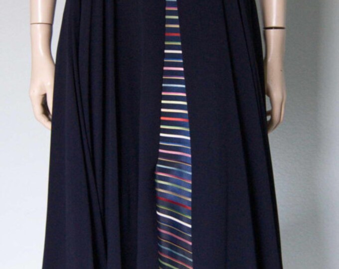 1950s Rayon Crepe Dinner Dress With Contrasting Detail and Doubleskirt