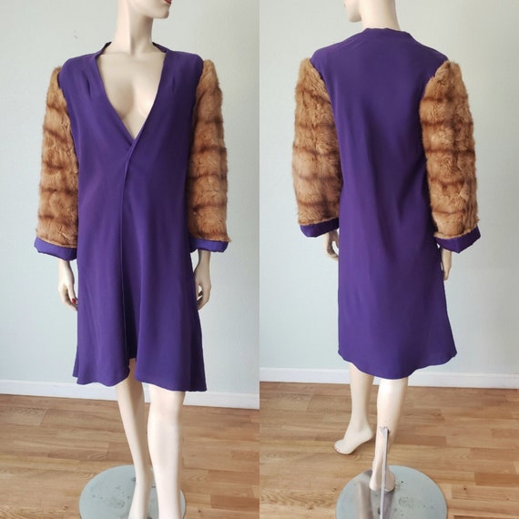 EXCELLENT 1930s 40s Tissue Wool Crepe and Fur / O… - image 1