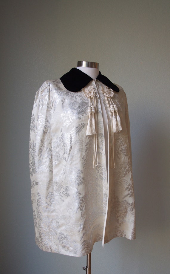 1940s Brocade Lame' Cape with Velvet Collar / Asia