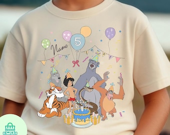 Personalized Name The Jungle Book Birthday Balloon Shirt, Custom Disney Mowgli Baloo Kaa Birthday Present Gifts, Disneyland Family Trip Tee