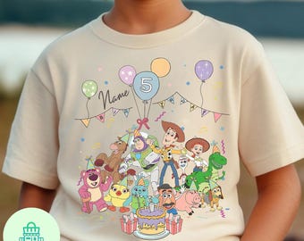 Personalized Name Age Pixar Toy Story Birthday T-Shirt, Custom Disney Buzz Woody Jessie Birthday Present Gift, Disneyland Family Trip Tee