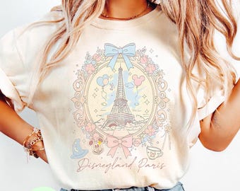Coquette Bow Watercolor Mickey Disneyland Paris T-shirt, Disneyland Vacation Tee, Eiffel Tower Mickey Shirt, Disney Paris Girl Trip 2025 tee