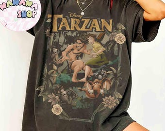 Retro Disney Tarzan Movie 1999 Comfort Colors Shirt, Tarzan & Jane Porter Floral Tee, Animal Kingdom Gift, WDW Disneyland Family Trip Gifts
