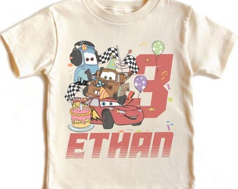 Personalized Name Pixar Lightning Mcqueen Birthday T-Shirt, Custom Disney Mcqueen Crush Birthday Present Gift, Disneyland Family Trip Tee
