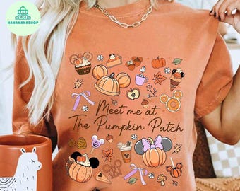 T-shirt rétro Meet Me At The Pumpkin Patch, chemise Disney Fall Vibes, chemise Mickey Pumpkin, voyage familial d'automne WDW Disneyland, couleurs confort