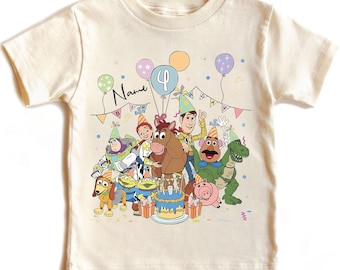 Personalized Name Age Pixar Toy Story Birthday T-Shirt, Custom Disney Buzz Woody Jessie Birthday Present Gift, Disneyland Family Trip Tee