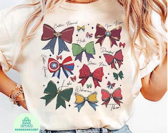 Retro Coquette Bows Marvel Comfort T-shirt, Super Heroes Inspired shirt, Marvel Super Hero Coquette Tee, Marvel Family Trip shirts