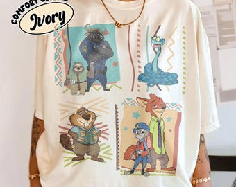 Rretro 90s Disney Zootopia 2 Characters Group Shirt, Judy Hopps Nick Wilde Gary De_Snake Tee, Zootropolis, Disneyland Family 2025 Trip Shirt