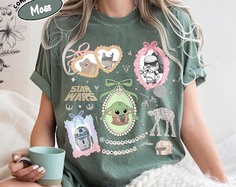 Retro Coquette Bow Star Wars Cute Shirt, Kawaii Grogu Tee, May The Force Be With You, Pastel Galaxy Shirt, Disney World Comfort Color Shirts