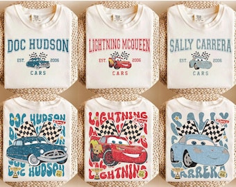 Comfort Colors® Vintage Custom Name Pixar Cars Shirt, Lightning McQueen Mater Radiator Springs, Disney Family Tee, Disneyland Trip 2026 Tees