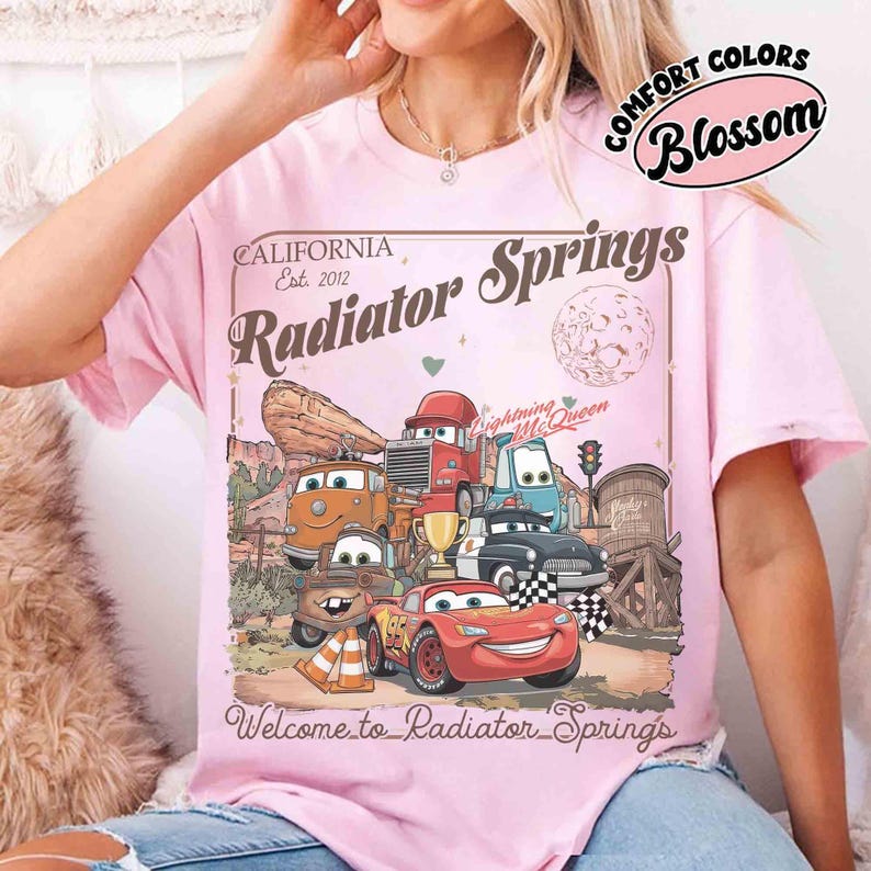 Comfort Color Radiator Springs California 2012 Shirt, Disney Lightning Mcqueen Tow Mater Tee, Disney Pixar Fest, Father Day Gift, Dad & Son afbeelding 6