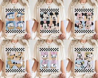 Comfort Colors® Retro Checkered Mickey And Friends Shirt, Vintage All Characters Tee, Disneyworld Family Trip 2026, Disneyland Family 2026