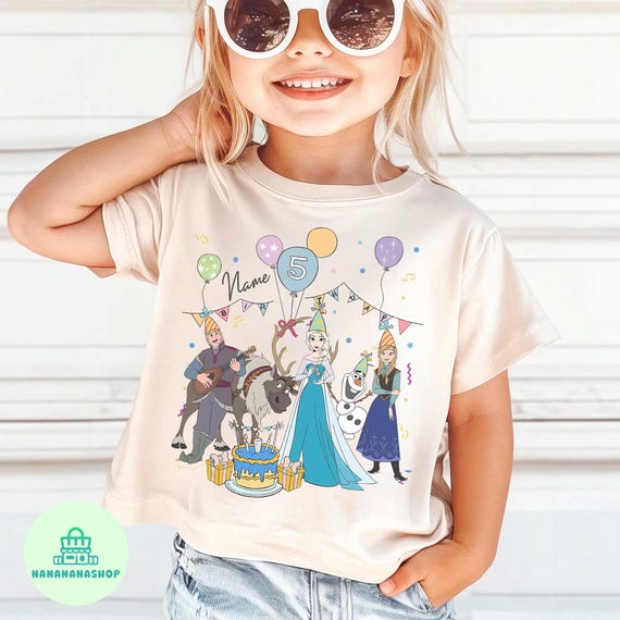 Personalized Name Age Disney Frozen Birthday T-shirt, Custom Disney Elsa Anna Olaf Sven Birthday Present Gifts, Disneyland Family Trip Tee