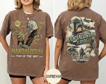 Vintage Star Wars The Mandalorian And Grogu 2 Sided Shirt, Grogu Bounty Hunter, Baby Yoda Tee, 90s Style Star Wars Shirt, Mandalorian Shirt