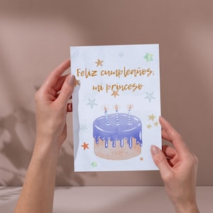 Feliz Cumpleaños Mi Princeso  –  Funny Spanish Birthday Card for Him – Printable Cute Pastel Cake Card – Digital Download