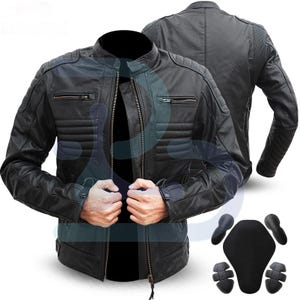 Men&#39;s Black Genuine Cow Leather Biker Motorbike Motorcycle Racer Jacket CE Armour