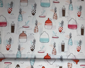 Designer Cotton Fabric with Vase Pattern – Creative Material for Bags, Cushions, Patchwork & DIY Projects