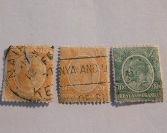 Lot of 3 Vintage postmarked Kenya & Uganda Stamps.  #FestiveEtsyFinds