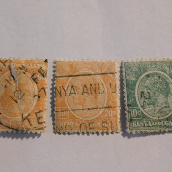 Lot of 3 Vintage postmarked Kenya & Uganda Stamps.  #FestiveEtsyFinds