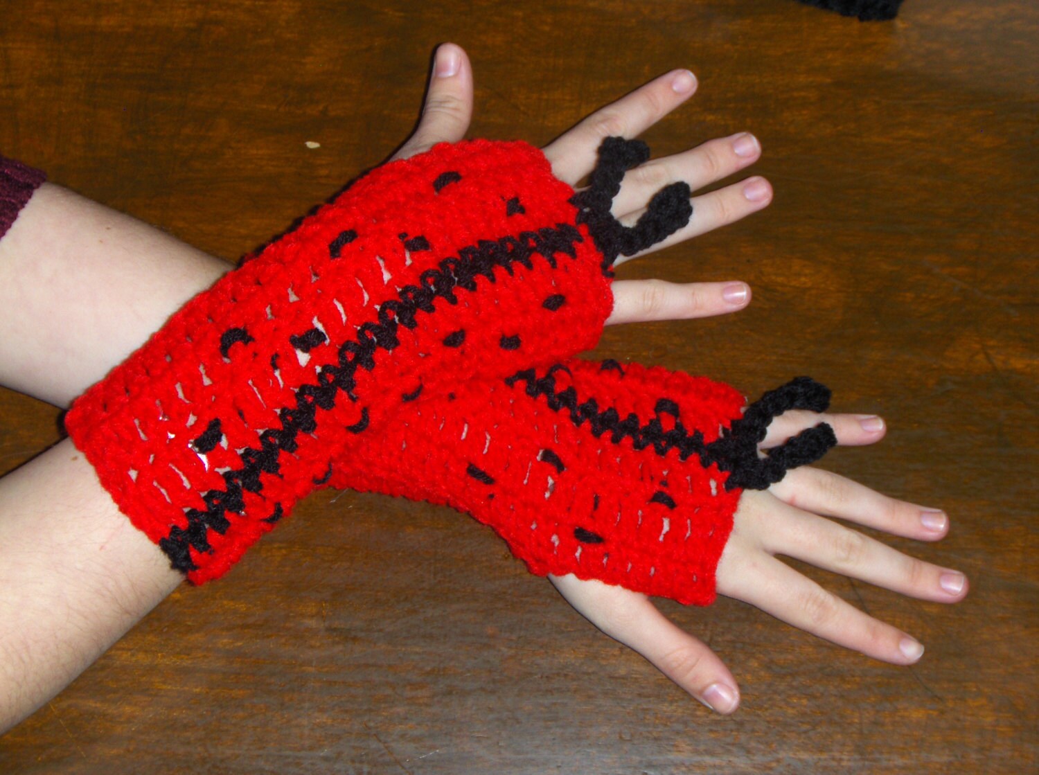 Ladybug Handmade Fingerless Gloves Arm Warmers Crochet Etsy