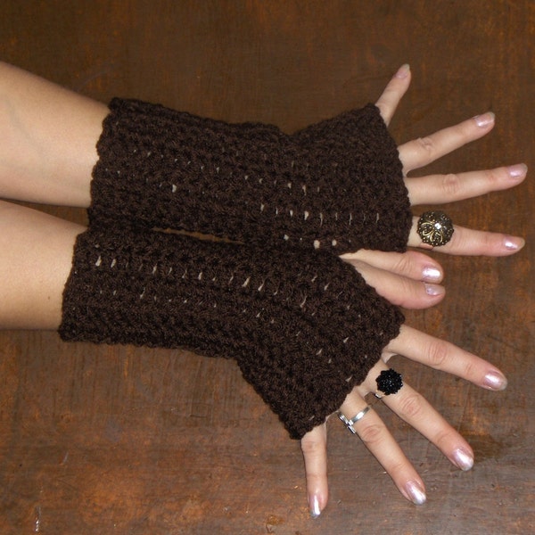 The Coffee Grounds Fingerless Gloves Dark Brown Gloves Handmade Arm Warmers Boho fall autumn winter. Chocolate Handmade Crocheted