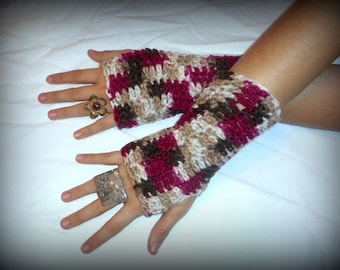 The Cherry Chip Handmade Gloves Crochet Bohemian Arm Warmers Fingerless Gloves Texting Boho Victorian Gloves Cherry Chip Shorty Wrist warmer