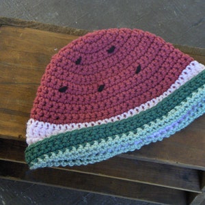 Watermelon Cloche. Handmade crocheted beanie for teens or  ladies. Cute Summer cap .Sweet Fruity Beach cover. Chemo hat, sun protector