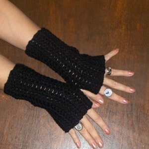 The Black Mamba Fingerless Gloves. Arm Warmers Handmade Crochet Texting Gloves Hand Crocheted fall autumn winter accessory Gothic Boho Raven image 4