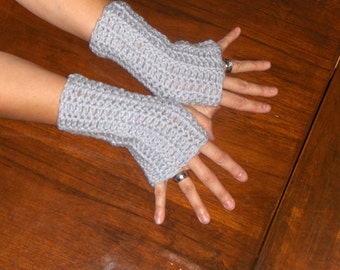 Fingerless Gloves The Grey Goose Light Gray Crochet rustic Texting handmade Arm Warmers hand Crocheted Boho Fall Autumn Fashion